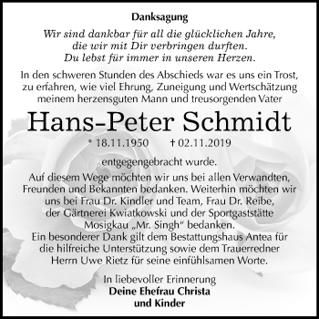 Traueranzeige von Hans-Peter Schmidt von Super Sonntag Dessau-Roßlau