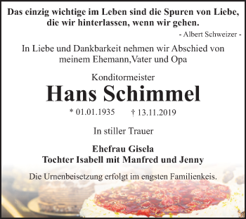 Traueranzeige von Hans Schimmel von Mitteldeutsche Zeitung Dessau-Roßlau