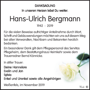 Traueranzeige von Hans-Ulrich Bergmann von Mitteldeutsche Zeitung Weißenfels