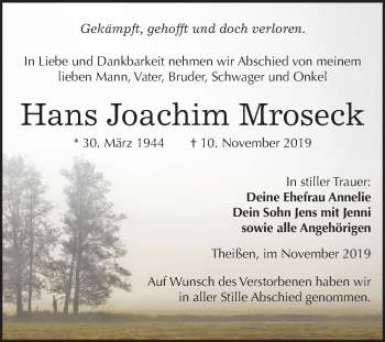 Traueranzeige von Hans Joachim Mroseck von Mitteldeutsche Zeitung Zeitz