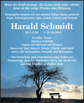 Traueranzeige von Harald Schmidt von Mitteldeutsche Zeitung Köthen