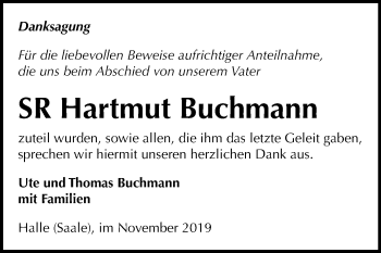 Traueranzeige von Hartmut Buchmann von Mitteldeutsche Zeitung Halle/Saalkreis