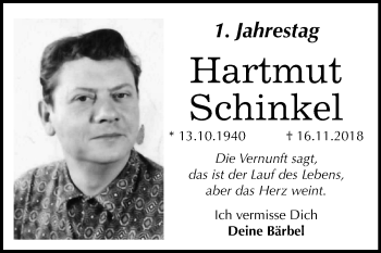 Traueranzeige von Hartmut Schinkel von Wochenspiegel Bitterfeld