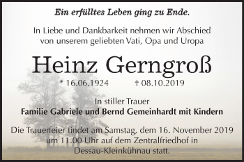 Traueranzeige von Heinz Gerngroß von Mitteldeutsche Zeitung Dessau-Roßlau