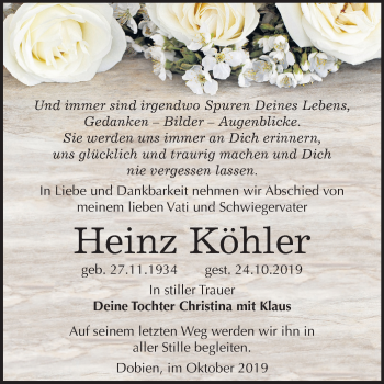 Traueranzeige von Heinz Köhler von Mitteldeutsche Zeitung Wittenberg