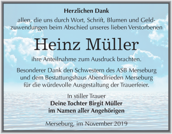 Traueranzeige von Heinz Müller von Mitteldeutsche Zeitung Merseburg/Querfurt