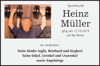 Traueranzeige von Heinz Müller von Super Sonntag Sangerhausen