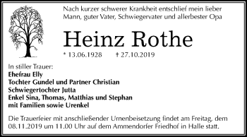 Traueranzeige von Heinz Rothe von Mitteldeutsche Zeitung Halle/Saalkreis
