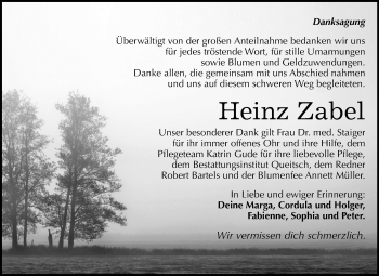 Traueranzeige von Heinz Zabel von Mitteldeutsche Zeitung Köthen