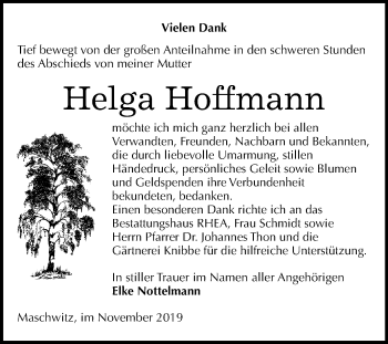 Traueranzeige von Helga Hoffmann von Mitteldeutsche Zeitung Halle/Saalkreis