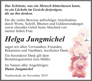 Traueranzeige von Helga Jungmichel von Mitteldeutsche Zeitung Aschersleben