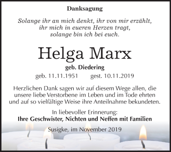 Traueranzeige von Helga Marx von Super Sonntag Köthen