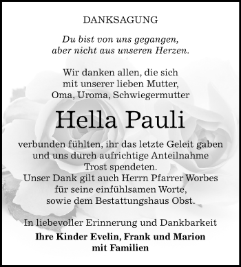 Traueranzeige von Hella Pauli von Mitteldeutsche Zeitung Merseburg/Querfurt