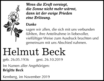 Traueranzeige von Helmut Beck von Mitteldeutsche Zeitung Wittenberg