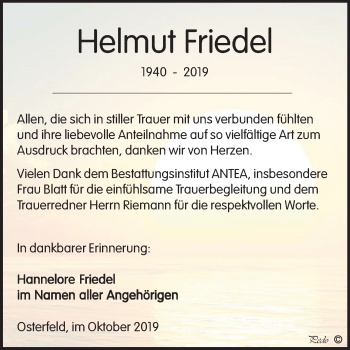 Traueranzeige von Helmut Friedel von Super Sonntag Zeitz