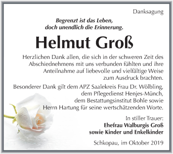 Traueranzeige von Helmut Groß von Super Sonntag Merseburg/Querfurt