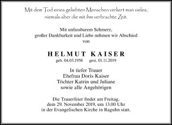 Traueranzeige von Helmut Kaiser von Wochenspiegel Bitterfeld