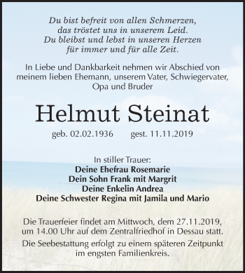 Traueranzeige von Helmut Steinat von Super Sonntag Dessau-Roßlau