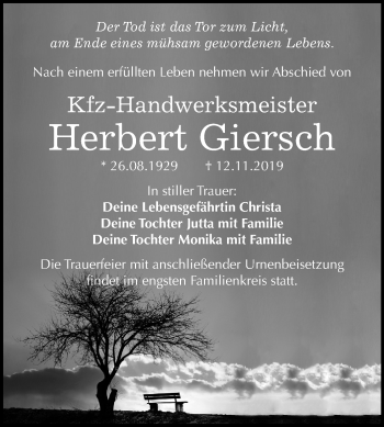 Traueranzeige von Herbert Giersch von Super Sonntag Wittenberg