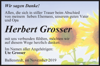 Traueranzeige von Herbert Grosser von Mitteldeutsche Zeitung Quedlinburg