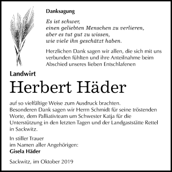 Traueranzeige von Herbert Häder von Super Sonntag Wittenberg