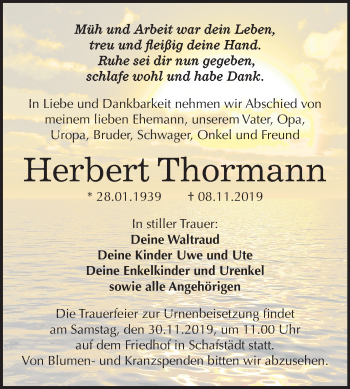 Traueranzeige von Herbert Thormann von Mitteldeutsche Zeitung Merseburg/Querfurt