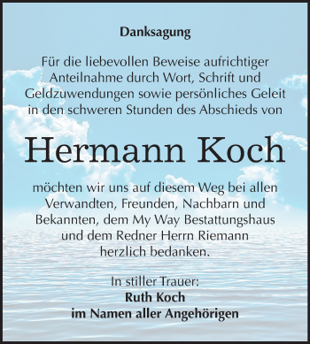 Traueranzeige von Hermann Koch von Mitteldeutsche Zeitung Weißenfels