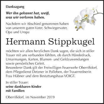 Traueranzeige von Hermann Stippkugel von Mitteldeutsche Zeitung Mansfelder Land