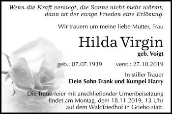 Traueranzeige von Hilda Virgin von Mitteldeutsche Zeitung Wittenberg