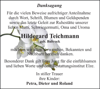 Traueranzeige von Hildegard Teichmann von Mitteldeutsche Zeitung Dessau-Roßlau