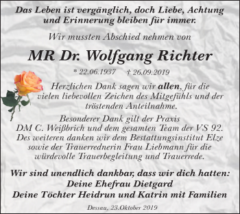 Traueranzeige von Hilmar Achtert von Mitteldeutsche Zeitung Dessau-Roßlau