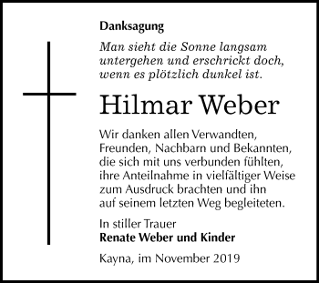 Traueranzeige von Hilmar Weber von Mitteldeutsche Zeitung Zeitz