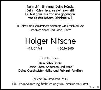 Traueranzeige von Holger Nitsche von Mitteldeutsche Zeitung Weißenfels