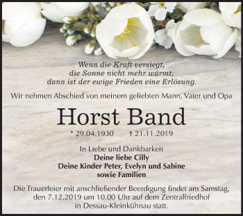 Traueranzeige von Horst Band von Super Sonntag Dessau-Roßlau