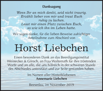 Traueranzeige von Horst Liebchen von Mitteldeutsche Zeitung Bernburg