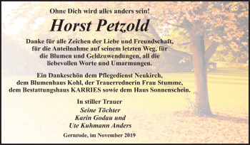 Traueranzeige von Horst Petzold von Mitteldeutsche Zeitung Quedlinburg