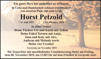 Traueranzeige von Horst Petzold von Mitteldeutsche Zeitung Quedlinburg