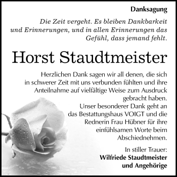 Traueranzeige von Horst Staudtmeister von Super Sonntag Merseburg/Querfurt