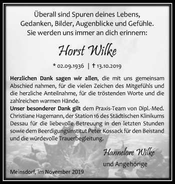 Traueranzeige von Horst Wilke von Super Sonntag Dessau-Roßlau