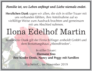 Traueranzeige von Ilona Edelhof Martin von Mitteldeutsche Zeitung Merseburg/Querfurt
