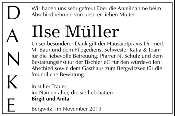 Traueranzeige von Ilse Müller von Super Sonntag Wittenberg
