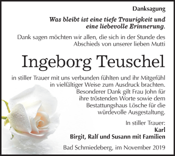 Traueranzeige von Ingeborg Teuschel von Mitteldeutsche Zeitung Wittenberg