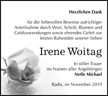 Traueranzeige von Irene Woitag von Mitteldeutsche Zeitung Wittenberg