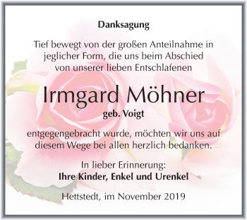 Traueranzeige von Irmgard Möhner von Super Sonntag Mansfelder Land