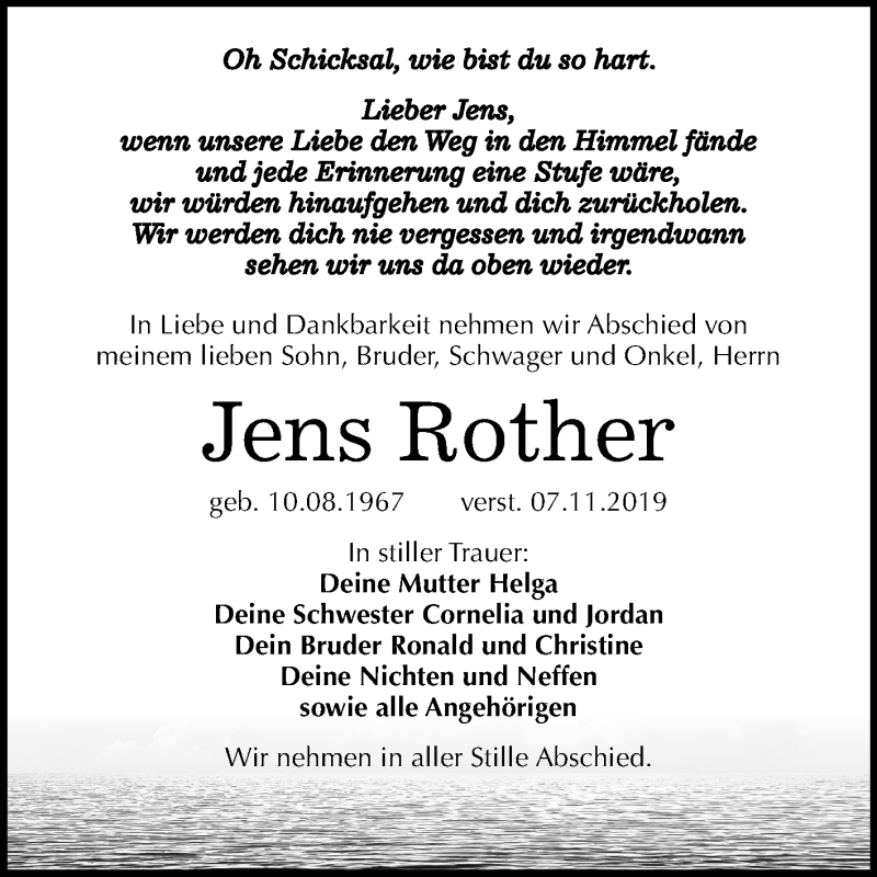  Traueranzeige für Jens Rother vom 16.11.2019 aus Mitteldeutsche Zeitung Weißenfels