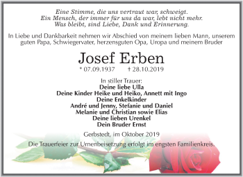 Traueranzeige von Josef Erben von Wochenspiegel Mansfelder Land