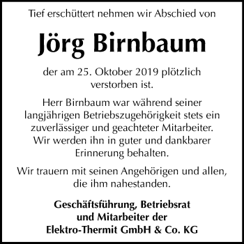 Traueranzeige von Jörg Birnbaum von Mitteldeutsche Zeitung Halle/Saalkreis