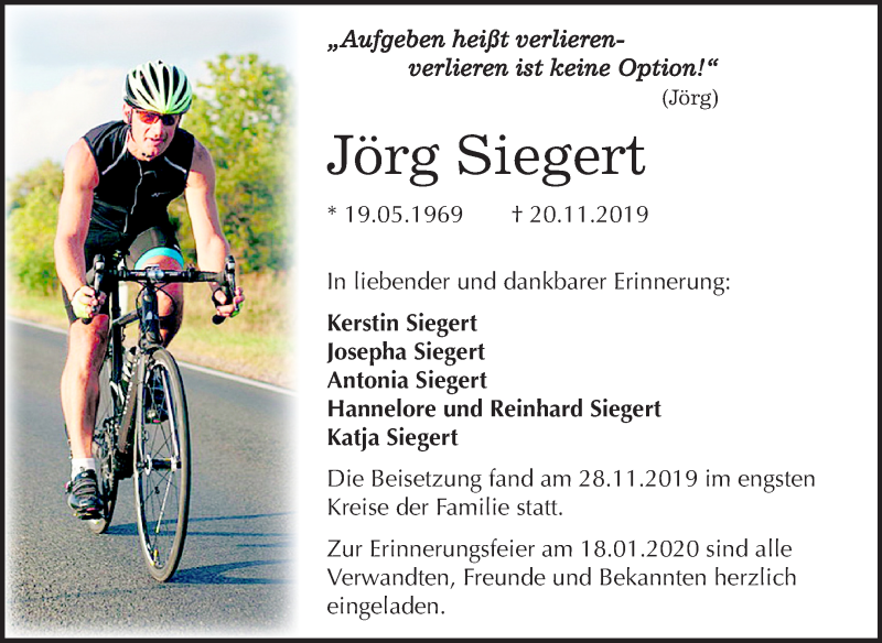  Traueranzeige für Jörg Siegert vom 30.11.2019 aus Mitteldeutsche Zeitung Halle/Saalkreis