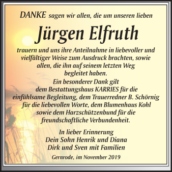 Traueranzeige von Jürgen Elfruth von Mitteldeutsche Zeitung Quedlinburg