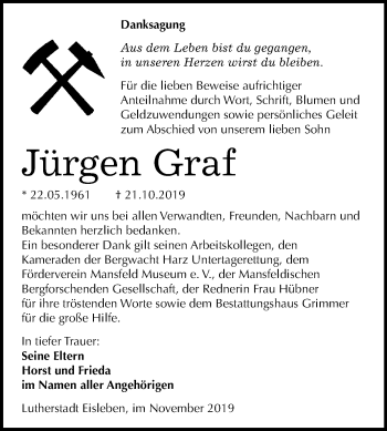 Traueranzeige von Jürgen Graf von Super Sonntag Mansfelder Land